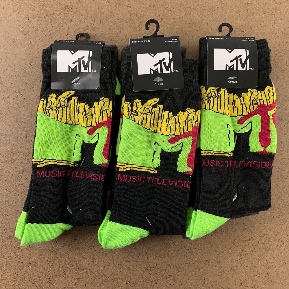 MTV Men's Shoe Size 6-.5-12 Colorful Hamburger Fry Printed Crew Socks 6 Pair NWT